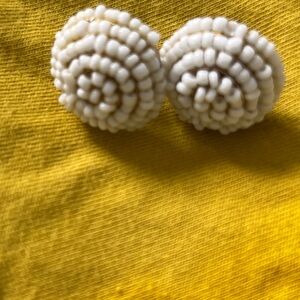 White Beaded Spiral Earrings